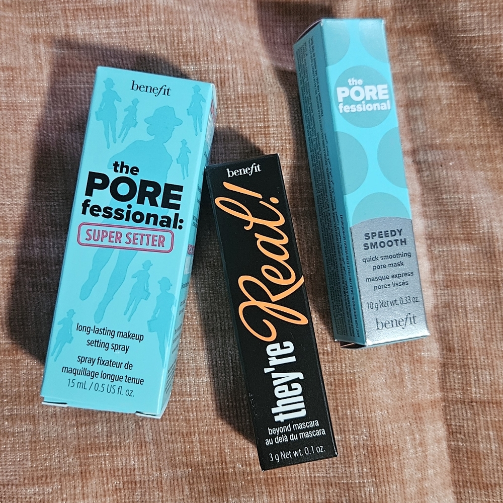 Benefit Porefessional Setting Spray & Speedy Smooth Mask, They're Real Mascara